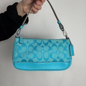 Coach Vintage Y2K Demi Blue Signature Canvas and Leather Mini Shoulder Bag
